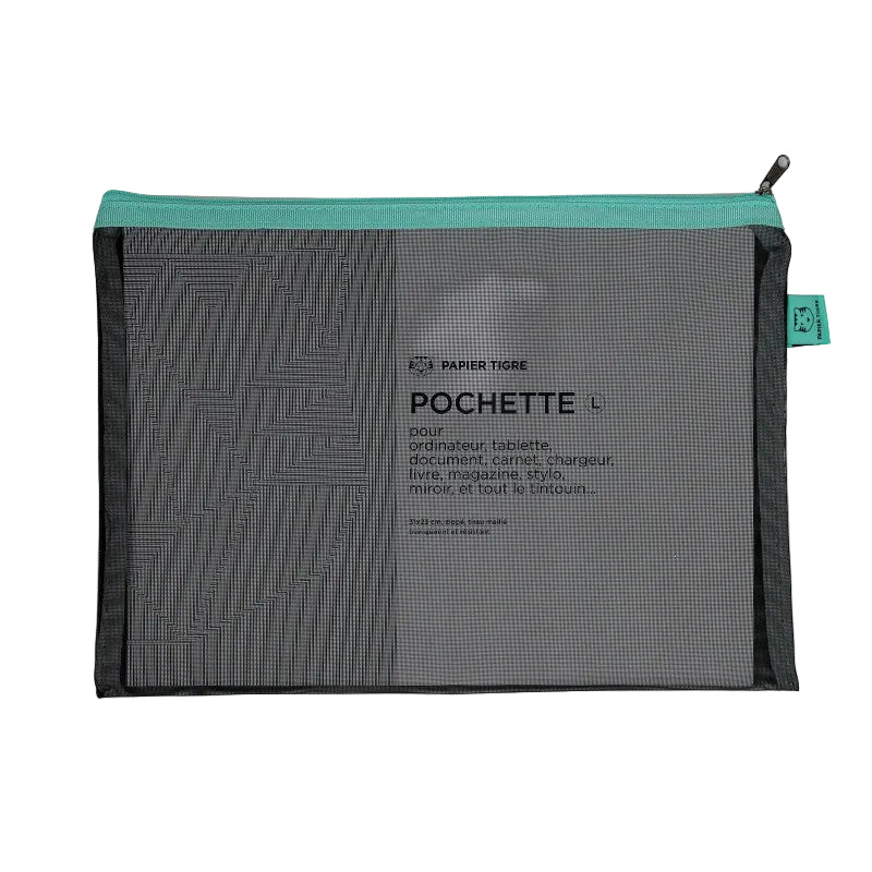Papier Tigre Mesh Pouch (L) - Black & Turquoise