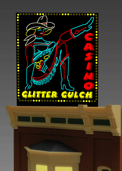 Miller Engineering 882601 Large Glitter Gulch Casino Animated Neon Rooftop Billboard