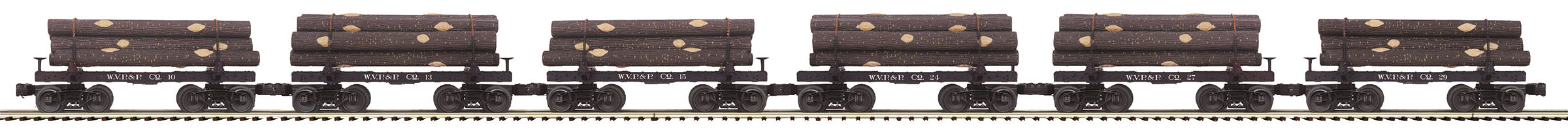 MTH Premier 20-92335 O Scale Skeleton Log Cars with Log Load - West Virginia Pulp