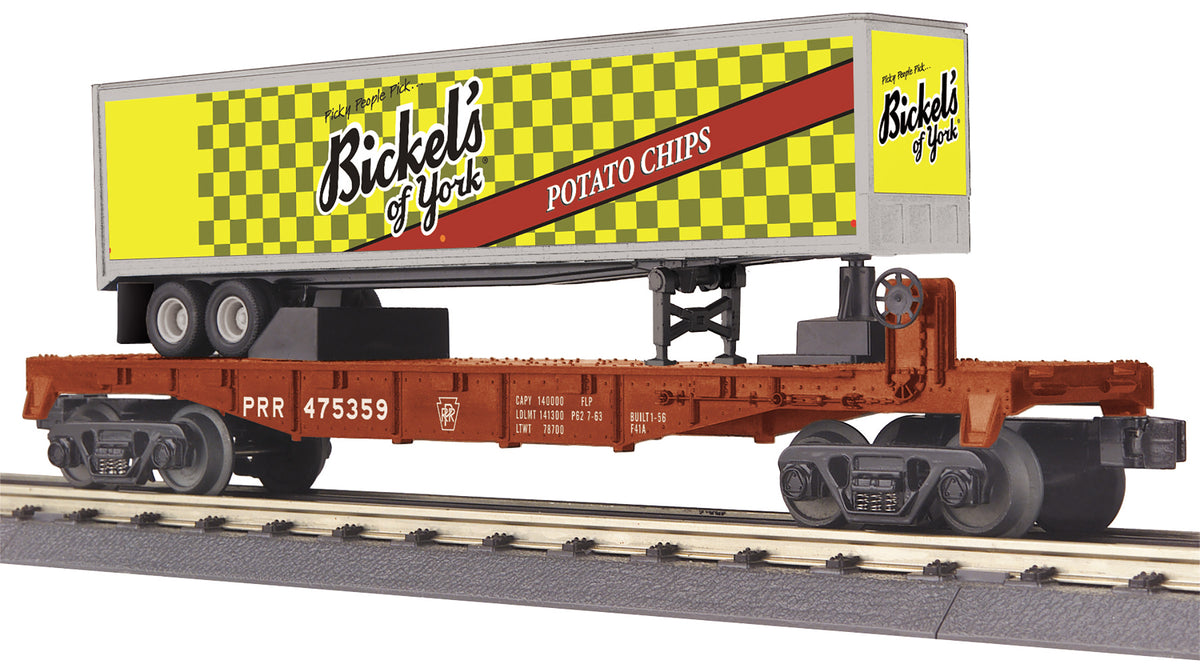 MTH RailKing 30-76891 O Gauge PRR 475359 Flat Car with 40’ Bickel's Trailer