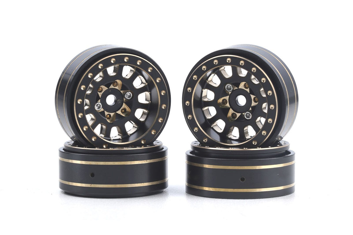 Powerhobby PHB5776 Black and Gold Brass 1.0" Crawler Beadlock Wheels