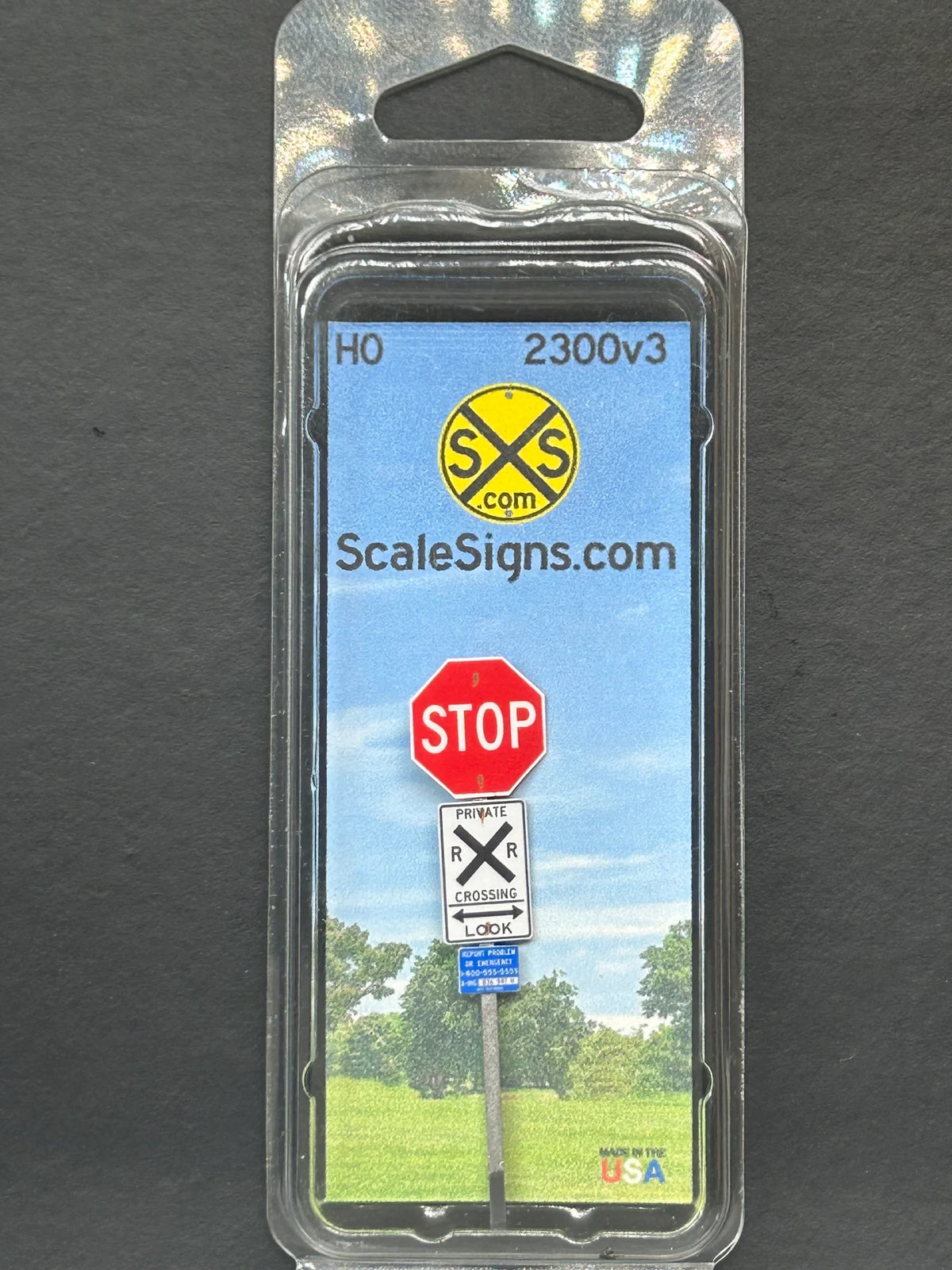 ScaleSigns HO-2300C-v3 HO Scale Stop Sign for Private Railroad Crossing