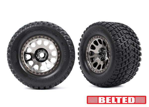 Traxxas 7862X Belted Gravix™ Tires on Black Chrome Wheels for XRT