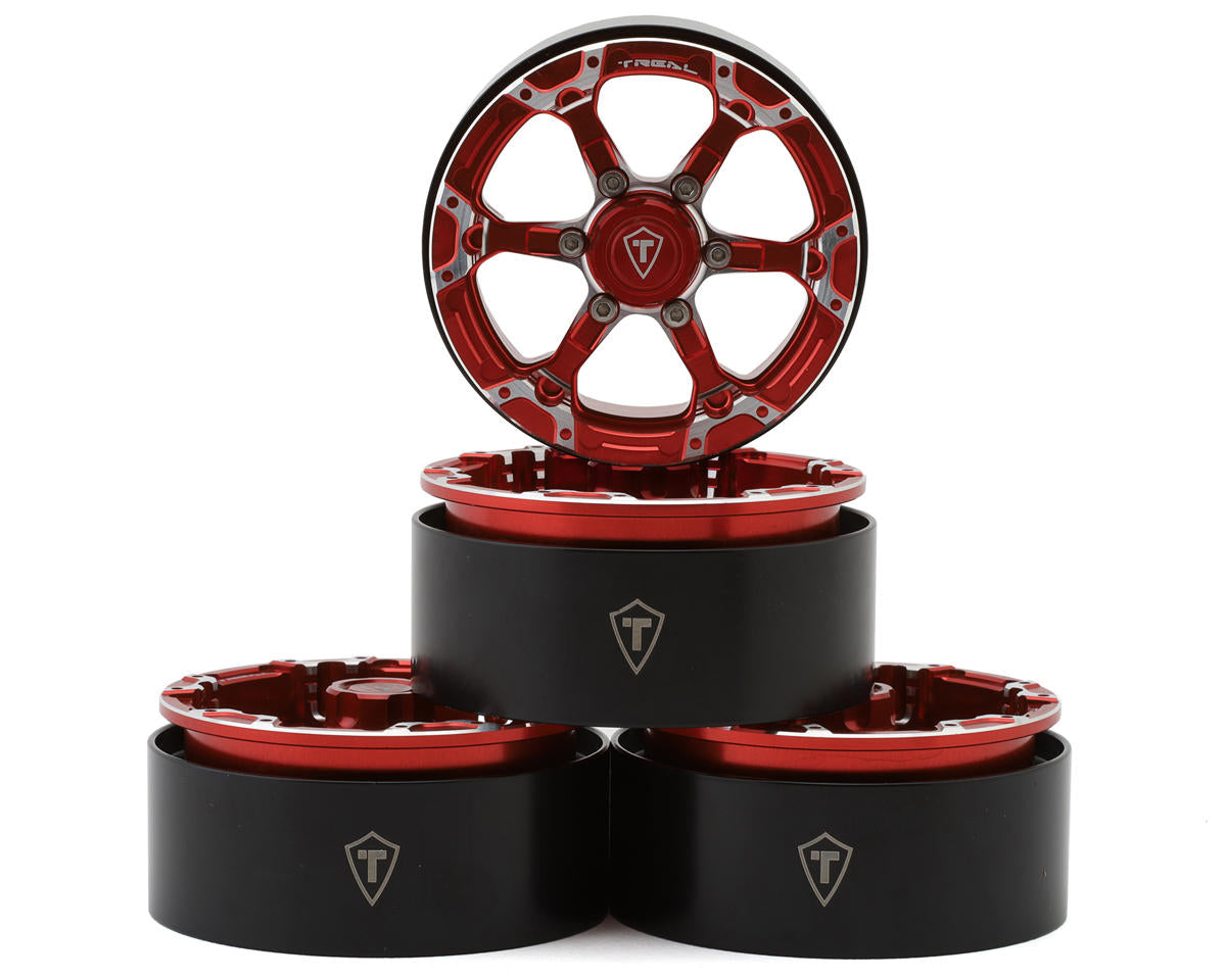 Treal Hobby (X00379WTSX) 1.9" Red Beadlock 6-Spoke Wheels Type 4P